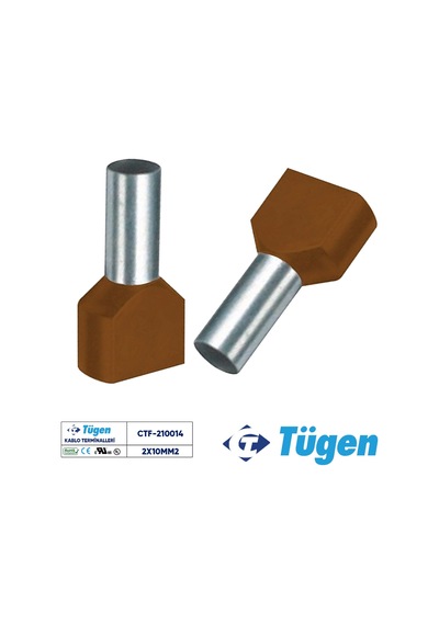 Tügen 2x10,00mm2 Çift Girişli İzoleli Yüksük Kahverengi 1 Kutu 100 Adet