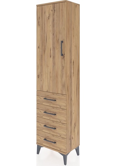 Arges Dolap Tek Raflı 4 Çekmeceli Tek Askılı 44x30x182 Çam-çam Çam