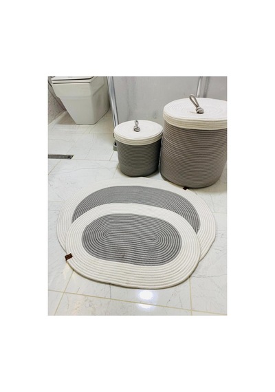 Jüt,hasır,4 Lü,banyo Paspas Sepet Takımı,bohem Tarzı Banyo Takımı,iskandinav Paspas/sepet Krem Gri Krem Gri
