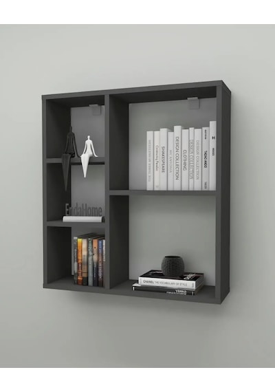 Reyo Enda Home Myra 5 Gözlü Çok Amaçlı Modern Duvar Rafı Antrasit Antrasit