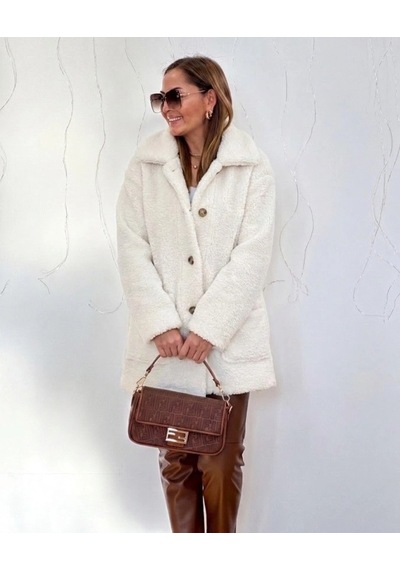 Zenna Tarz Kadın Uzun Kollu Yakalı Önden Düğmeli Wellsoft Kaban Beyaz