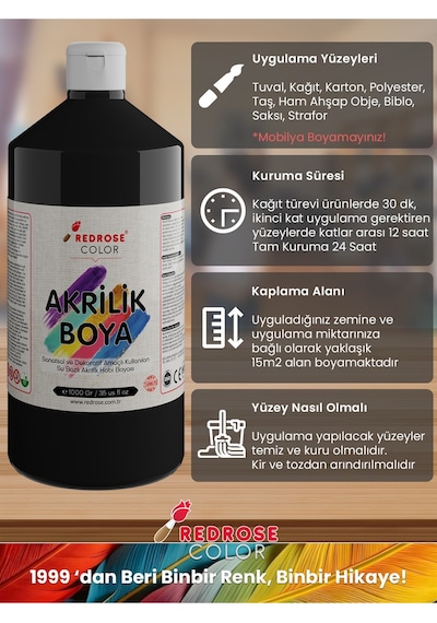 Red Rose Siyah Akrilik Boya 1 KG