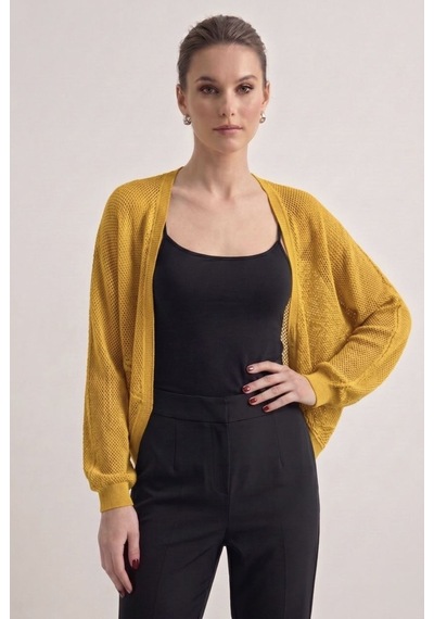 Neden Tekstil Premium Ajurlu İnce Triko Bolero Hırka - Sarı