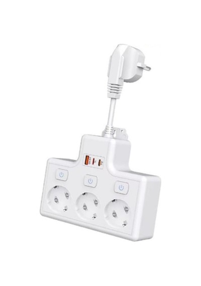Çeşithane 3lü Termal Akım Korumalı Priz 1 Usb 2 Type C Duvar Tipi 3500w 0.2 M