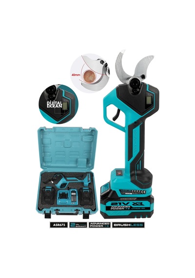 Assur 21v Çift Akülü 40 Mm Ağaç Odun Dal Kesme Makinesı Şarjlı Dijital Budama Makası Mavi-3009