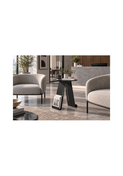 Folio Modern Metal Yan Sehpa Ve Dergilik, Yuvarlak Koltuk Kenarı Kitaplık Sehpa Siyah - 945341616 Siyah