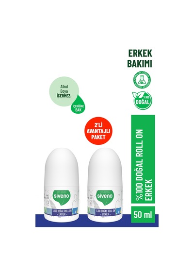 Siveno %100 Doğal Roll-on Erkek Deodorant Ter Kokusu Önleyici Bitkisel Leke Bırakmayan Vegan 50 Ml X 2 Adet