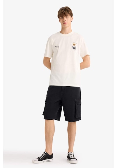 Defacto Regular Fit Bisiklet Yaka Baskılı Kısa Kollu Tişört F9497ax25hser105 Ekru