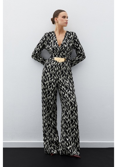 Sateen Desenli Saten Tulum - Siyah