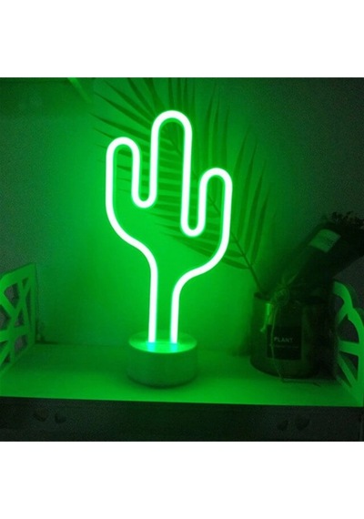 Pil Neon Işıklı Kaktüs Masa Gece Lambası Ve Usb .