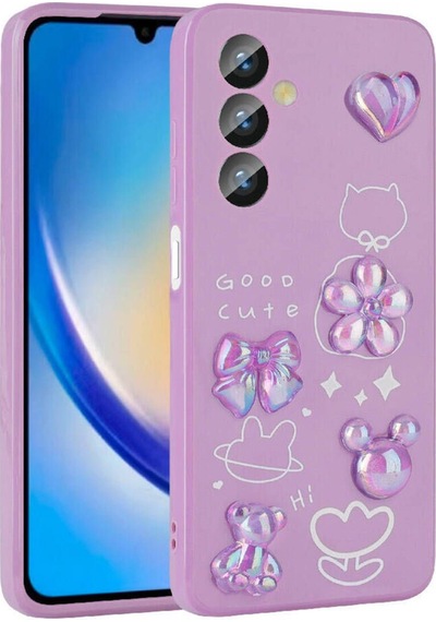 Samsung Uyumlu Galaxy A14 5g Kılıf Kabartma Figürlü Parlak Zore Toys Silikon Kapak Mor