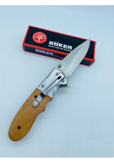 Böker Marka Ahşapkasa Metal Kamp Bıçak Yandanaçma Kamp Çakı //21cm-b21 Açık Kahverengi