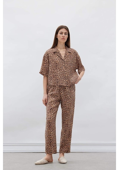 DeFacto Carrot Fit Leopar Desenli Modal Kumaş Pantolon Çift Cepli Yüksek Bel Düz Paça E6360AX25SPBN226