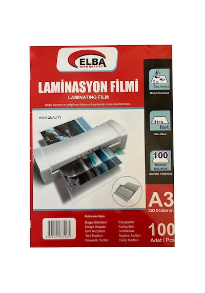 Elba Laminasyon Filmi A3 100 Mikron 100 Lü 303 X 426 Mm Laminasyon Filmi