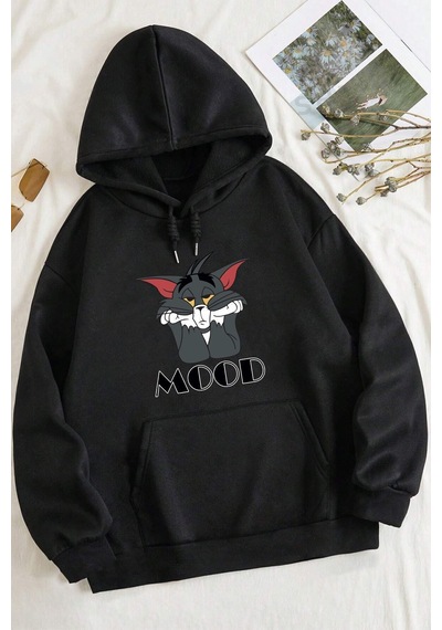 Uyguntarz Mood Baskılı Unisex Oversize Sweatshirt siyah