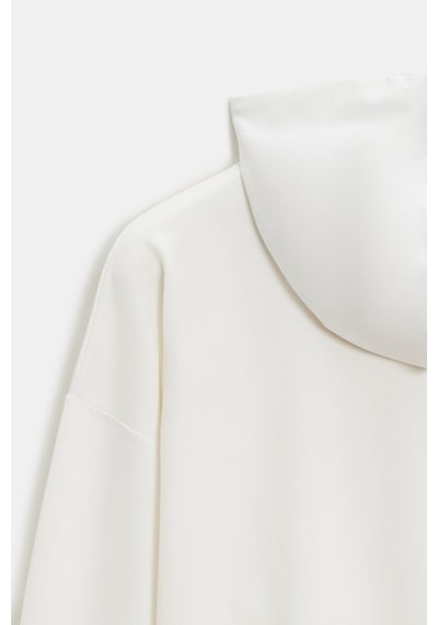 Sââde Kadın Oversize Kapüşonlu Basic Hoodie Sweatshirt Ekru
