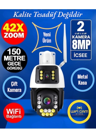 İcsee 8 Mp Çift Kameralı 42x Optik Zoom Metal Kasa Kamera