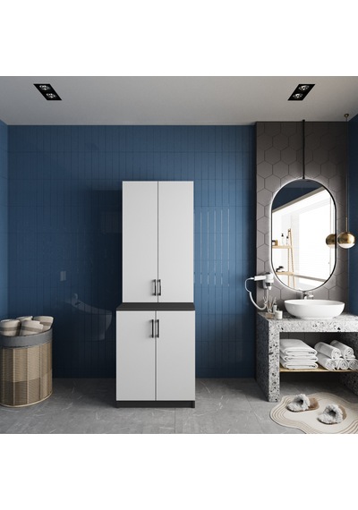 Aspen Çamaşır Ve Kurutma Makinesi Dolabı Banyo Dolabı Füme Beyaz Antrasit - Beyaz Aspen Çamaşır Ve Kurutma Makinesi Dolabı Banyo Dolabı Füme Beyaz Antrasit - Beyaz