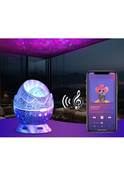 Konyax Çatlak Dinozor Yumurtası Tasarımlı Projektörlü Gece Lambası Bluetooth Özellikli Diğer