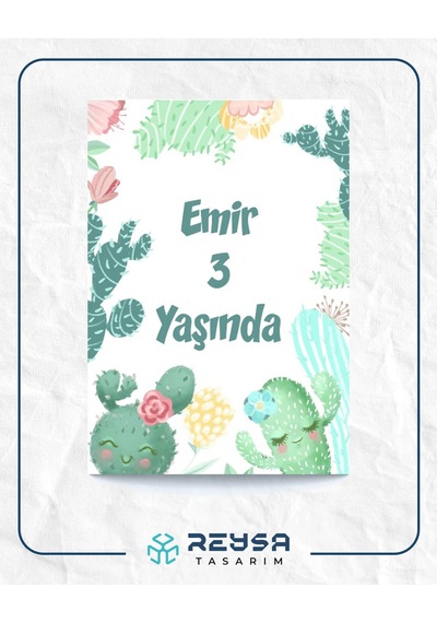 Mutlu Kaktüsler Temalı Doğum Günü Afişi 50x70 Cm