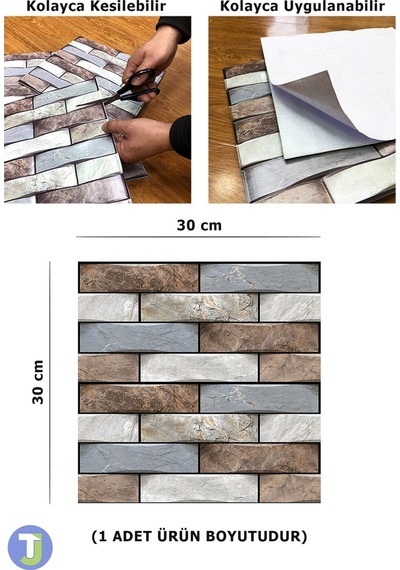 Technojet 30x30cm 3d Kendinden Yapışkanlı Duvar Kağıdı Kaplama Su Geçirmez Dekorasyon Mutfak Banyo