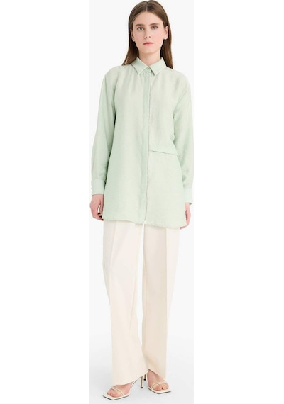 Defacto Relax Fit Uzun Kollu Tesettür Gömlek Tunik F1357ax25smgn1181 Yeşil