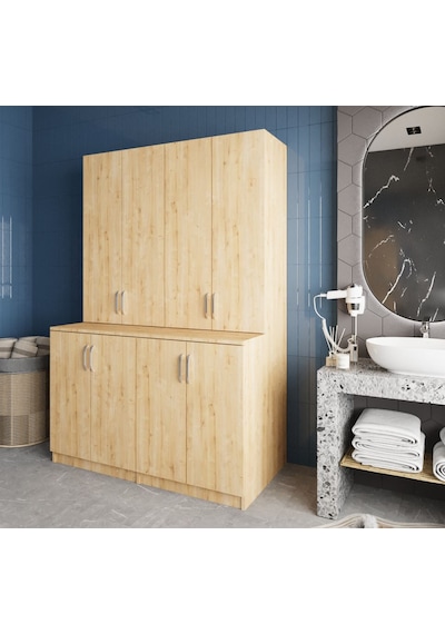 Maven Çamaşır Ve Kurutma Makinesi Dolabı Banyo Dolabı Meşe Meşe