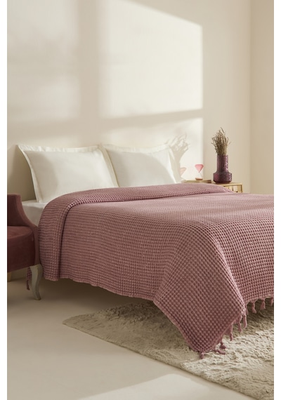 Karaca Home Mady %100 Cotton Waffle Çift Kişilik Tek Pike Pembe Pembe