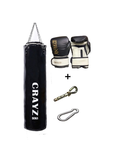 Crayz Boks Kum Torbası Boks Eldiveni Set Orta Boy 100x30 Askı Aparatı Siyah Çok Renkli