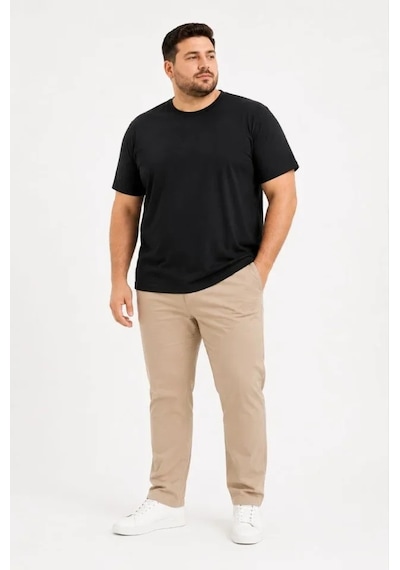 Efnaz Style Erkek Battal Big Size Basic Tişört Bisiklet Yaka Rahat Kalıp T-shirt - Siyah