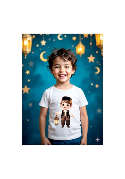 Stil-x Ramazan Bayramı Baskılı Erkek Çocuk Tshirt, %100 Pamuklu Kumaş Beyaz-3