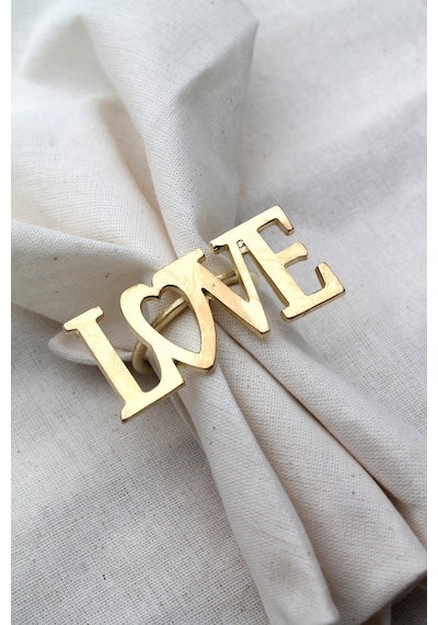 6 Adet Dekoratif Gold Love Peçete Halkası - Napkin Ring