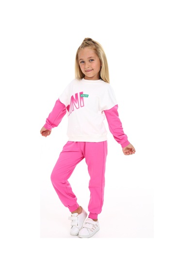 Toontoy Kids Toontoy Kız Çocuk Garni Önü Yazı Baskılı Eşofman Takım Açık Fuşya