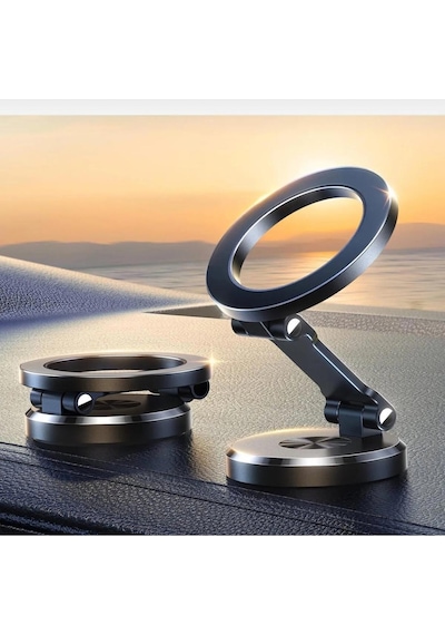 Katlanabilir Magsafe Mıknatıslı Metal Mini Araç Içi Telefon Tutucu 360 Derece Dönen Siyah