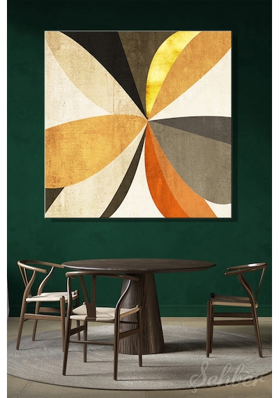 Sarı Hardal Kiremit Gri Tonlarda Dairesel Geometrik Formlar Modern Soyut Kare Kanvas Tablo 4076 Çok Renkli