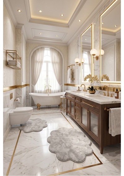 2'li Papatya Banyo Paspası Takımı Kaymaz Taban Yıkanabilir Peluş Pofuduk Post 80x80 - 100x100 Gri Gri