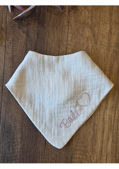 Venedys İsme Özel Müslin Bebek Mama Önlüğü Nakışlı Bandana Önlük 0-2 Yaş Krem