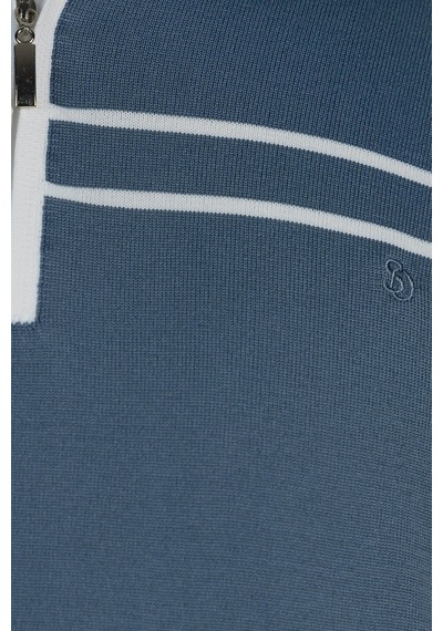 Sabri Özel Mavi Regular Fit Fermuarlı Polo Yaka Örme Triko T-shirt