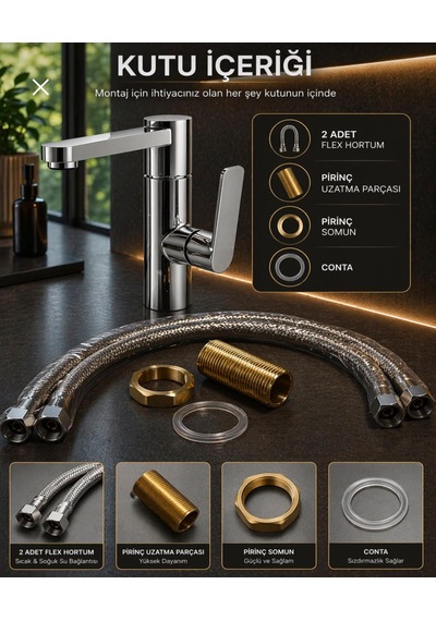 Eshom Lüx Premium Silva 360 Döner Borulu Banyo Lavabo Bataryası Çeşmesi Musluğu Krom