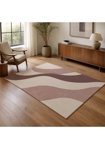 Kartela Halı Akış Dalgalı Modern Halı Gül Kurusu Kaymaz Taban Makinede Yıkanabilir 180x270 Cm