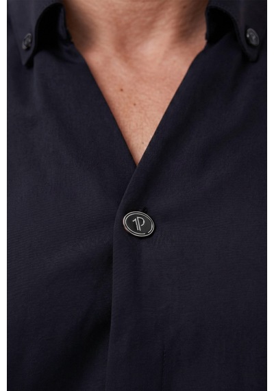 Deepsea Lacivert Slim Fit Kolay Ütülenebilir Açık Dik Yaka Likralı Erkek Gömlek 2602615