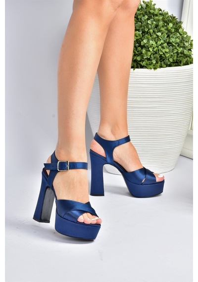Fox Shoes Lacivert Saten Kumaş Platform Topuklu Kadın Ayakkabı M348202404 Lacivert