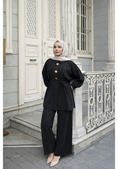 Riella Butik Rina Pantolonlu Tesettür Takım Siyah