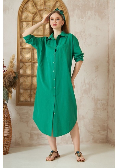 Yıldızistan Kadın Uzun Kollu Poplin Cepli Oversize Uzun Günlük Spor Tunik Gömlek Elbise Zümrüt Yeşil 3555270 Benetton