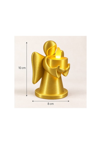 Dekoratif Melek Mumluk Led Pilli Mum Hediyeli 3d Baskı Masa Ve Ev Dekoru 10x8 Cm - Gold Açık