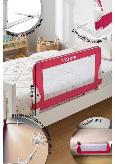 Wellgro Littles 110 48 CM Yatak Bariyeri, Çocuk Yatak Korkuluğu Pembe