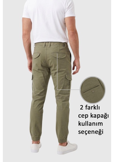 Rizzup Erkek Slim Fit Likralı Açık Yeşil Kargo Jogger Pantolon İpli Bel Lastikli Paça 1601569