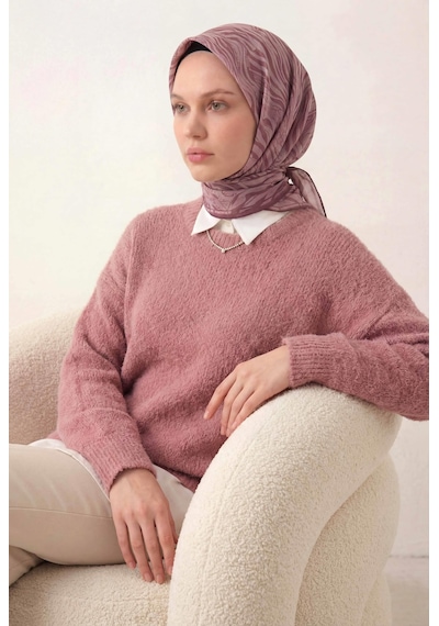 Silk Home Pamuk Karışımlı Eşarp Pudra Vizon Zebra Desen Soft Dokulu Kaymaz 90x90 Çok Renkli
