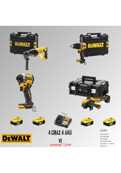Dewalt DCH133NT + DCD805NT + DCF850N + DCG409VSNT 4 Adet 5 Amper Akü + Şarj Aleti Set