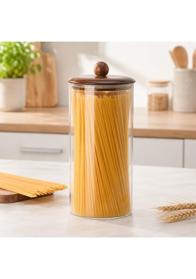 1550 Ml Akasya Kapaklı Cam Kavanoz, Şeffaf Cam Saklama Kavanozu, Ahşap Kapaklı Mutfak Düzenleyici, Makarna Spagetti Bakliyat Kahve Kuruyemiş Kuru Gıda Saklama Kabı Çok Renkli